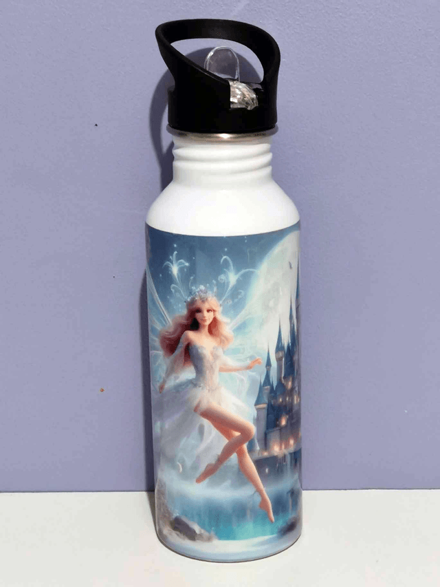 Gourde thème "Fée" (600 ml) avec paille intégrée