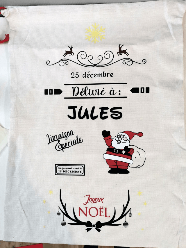 Hotte de noël imitation lin à personnaliser 