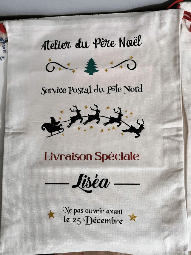 Hotte de noël imitation lin à personnaliser 