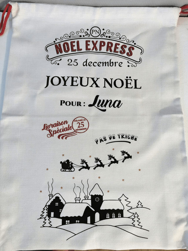 Hotte de noël imitation lin à personnaliser 