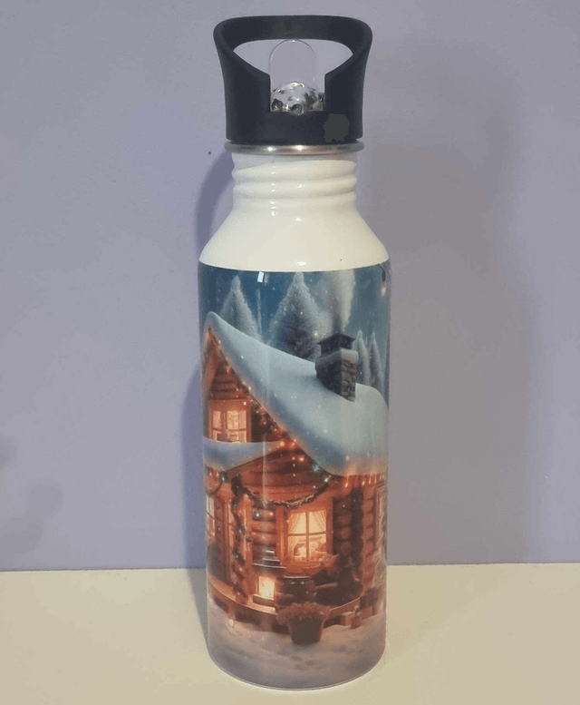 Gourde avec paille intégrée "Chalet de noël" (600 ml)