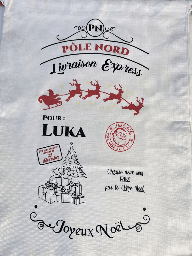 Hotte de noël imitation lin à personnaliser 