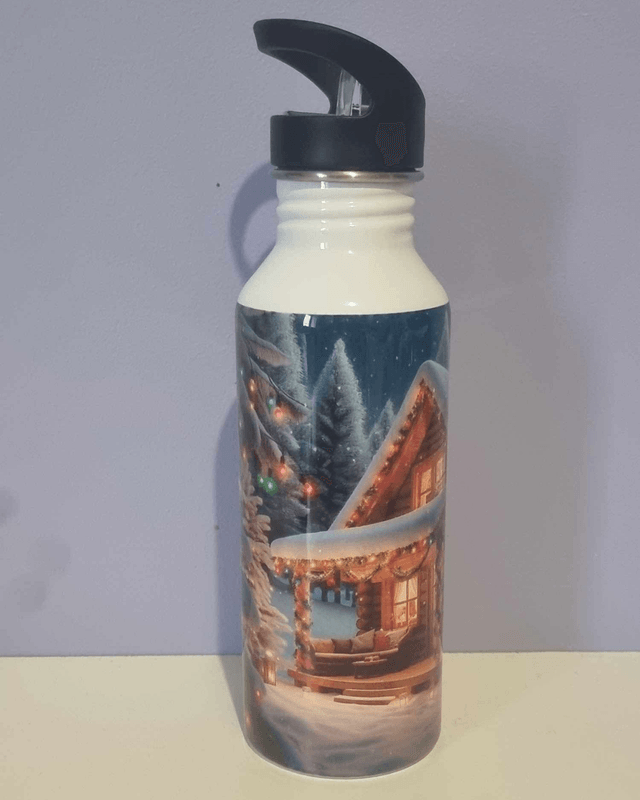 Gourde avec paille intégrée "Chalet de noël" (600 ml)